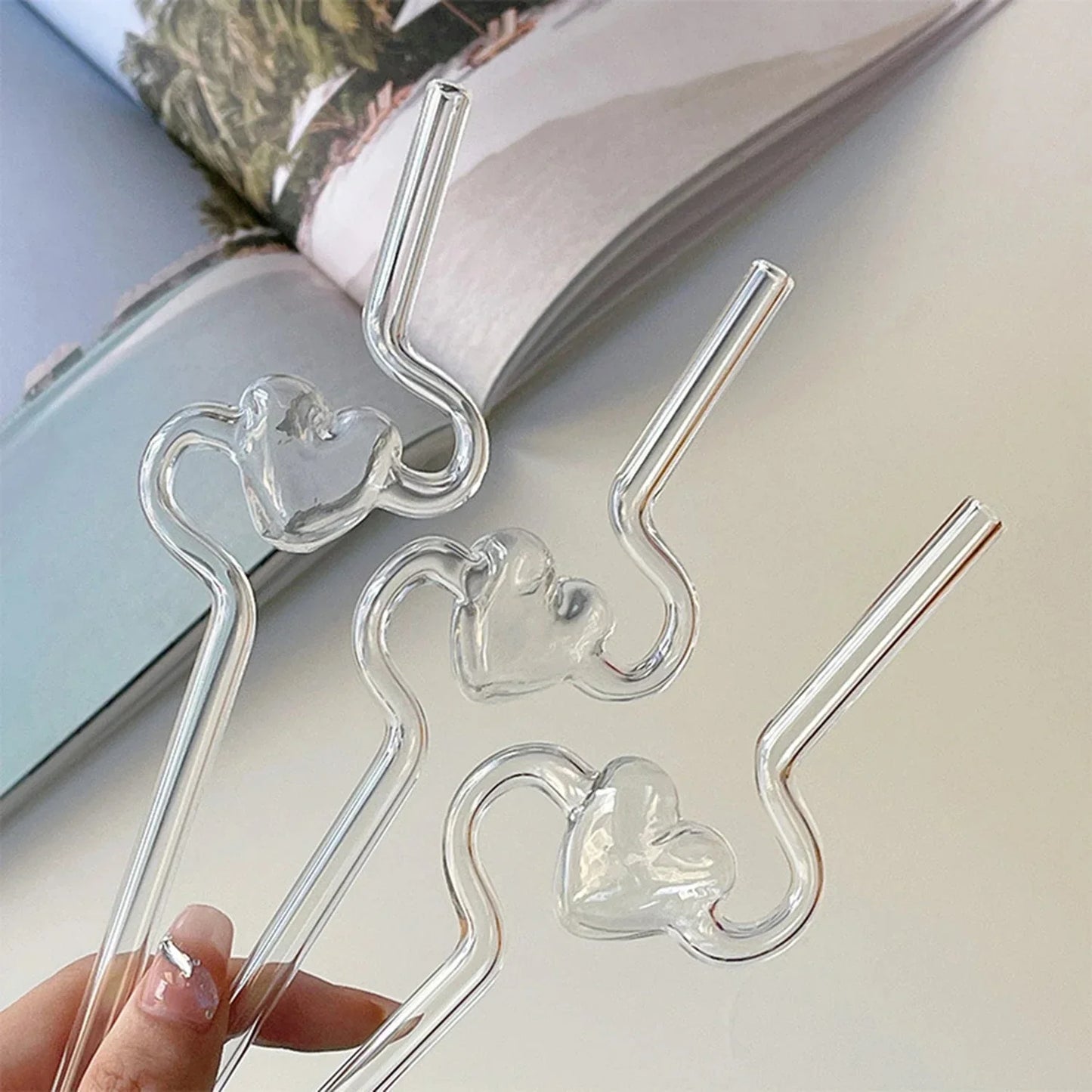 Novelty Heart Shape Glass Drinking Straw