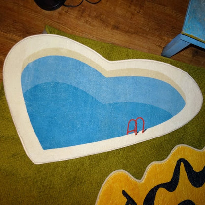 Peach Heart Swimming Pool' Plush Rug