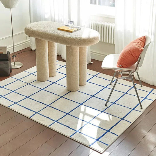 Plush Checked Pattern Living Room Rug