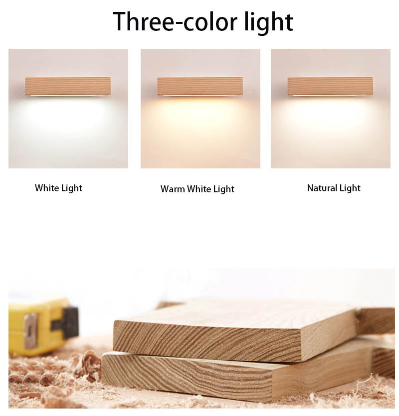 Modern Nordic Solid Wood LED Rotating Bedroom Wall Lamp