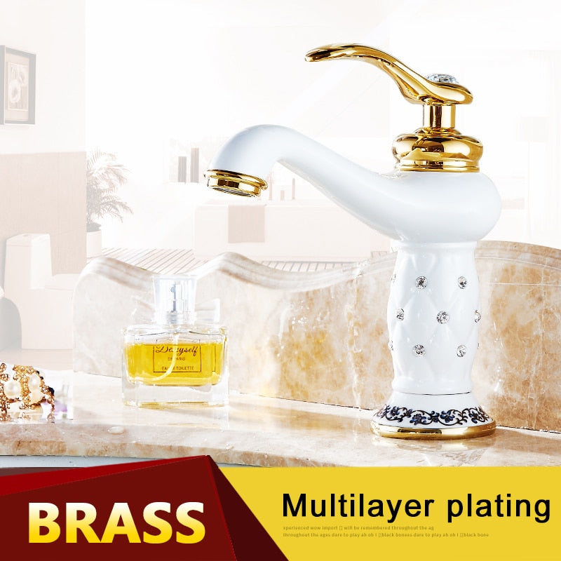 Basin Brass with Diamond & Gold Bathroom Faucet