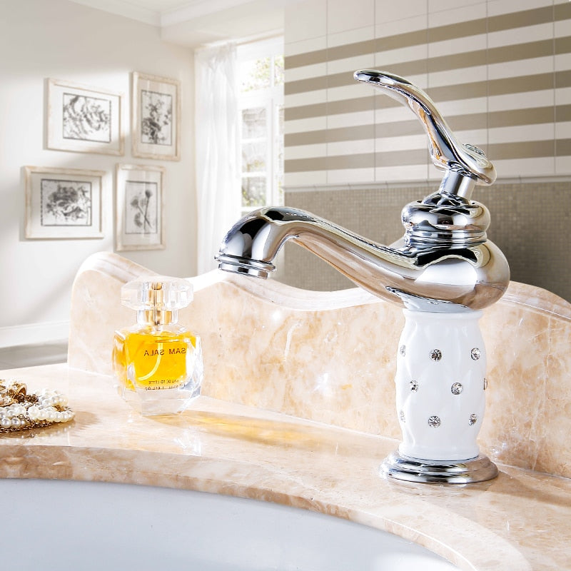 Basin Brass with Diamond & Gold Bathroom Faucet