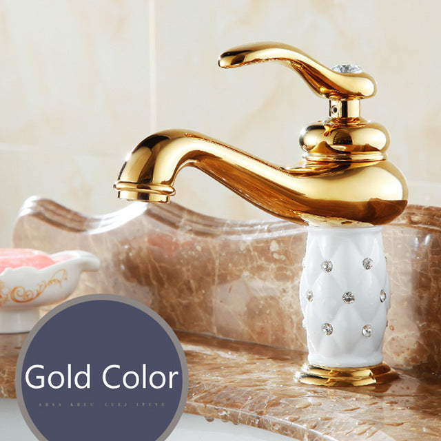 Basin Brass with Diamond & Gold Bathroom Faucet