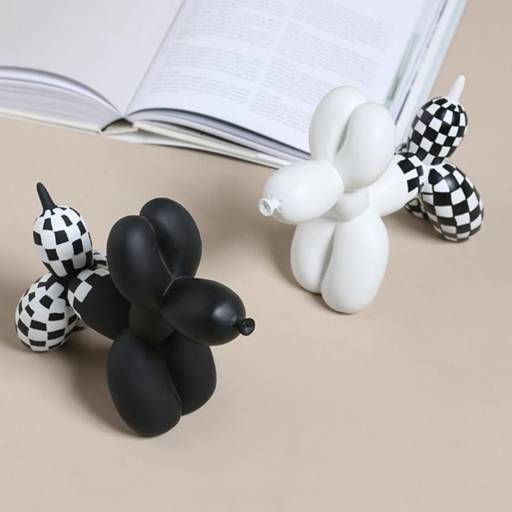 Deluxe Black & White Balloon Dog - Hand Painted Resin