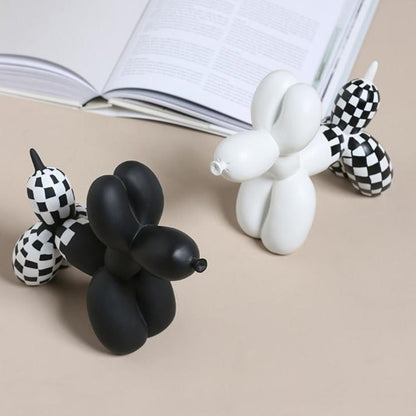 Deluxe Black & White Balloon Dog - Hand Painted Resin