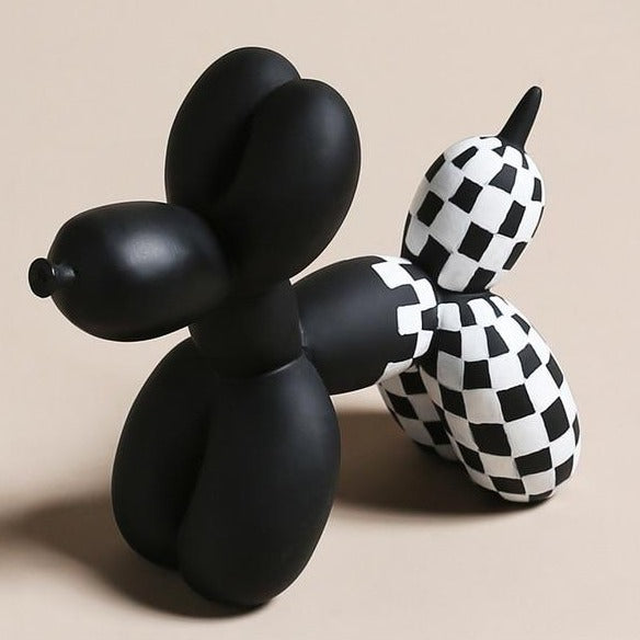 Deluxe Black & White Balloon Dog - Hand Painted Resin