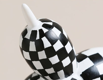 Deluxe Black & White Balloon Dog - Hand Painted Resin