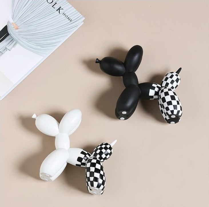 Deluxe Black & White Balloon Dog - Hand Painted Resin