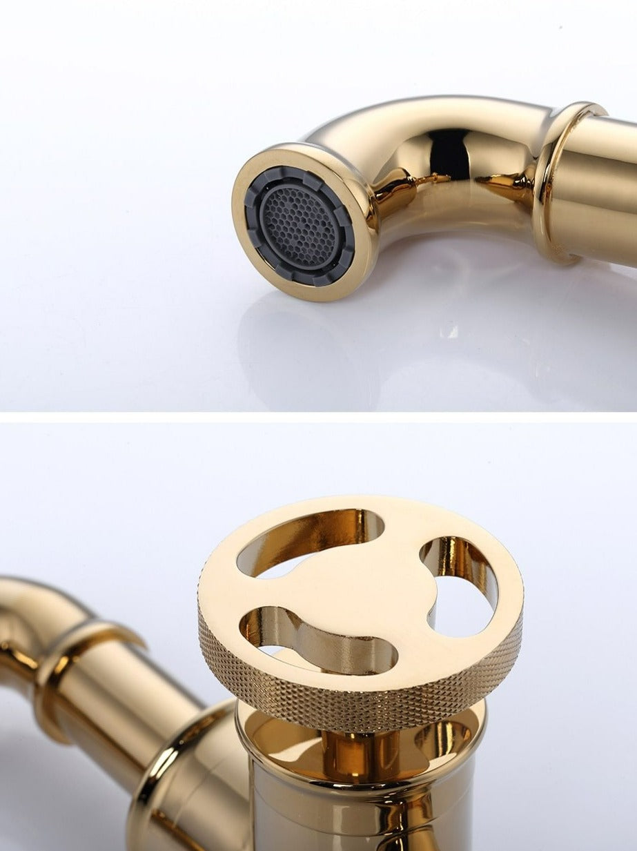 Miravique Brass Rotary Handle Bathroom Faucet