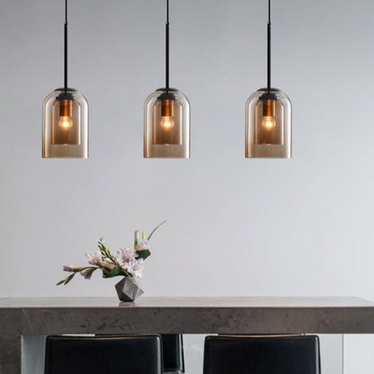 Mica Mid-Century Double Glass Hanging Pendant Lights