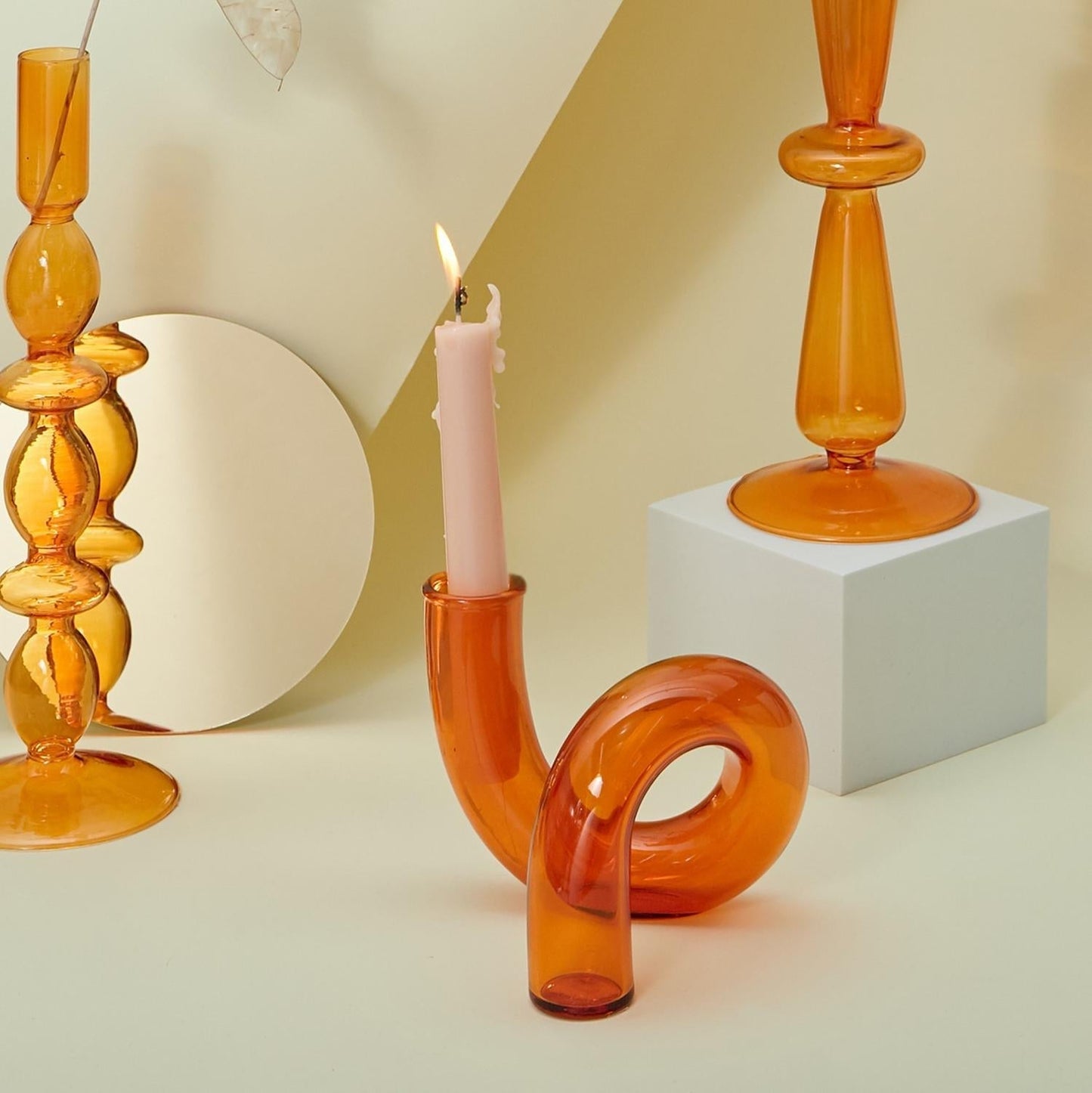 Color Glass Twisted Candlestick Holder