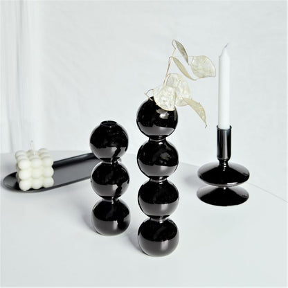 Miravique Black Glass Taper Candle Holder & Vases