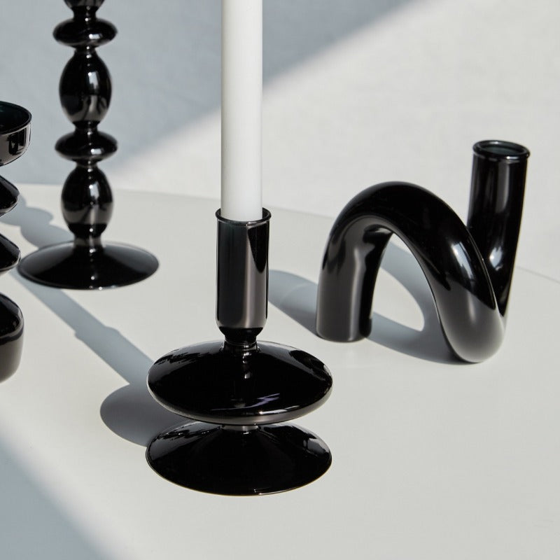 Miravique Black Glass Taper Candle Holder & Vases