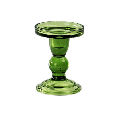 Miravique Green Vintage Glass Taper Candlestick Holders