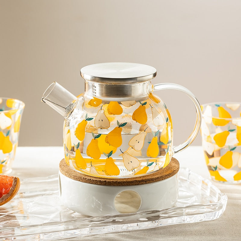 Pear Fields Borosilicate Glass Teapot Set