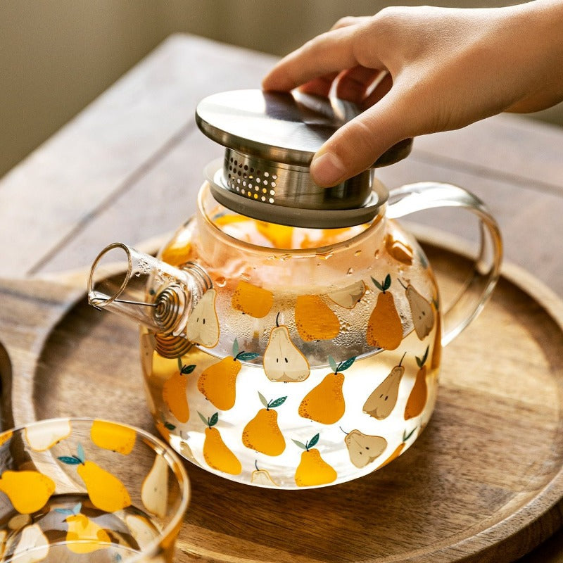 Pear Fields Borosilicate Glass Teapot Set