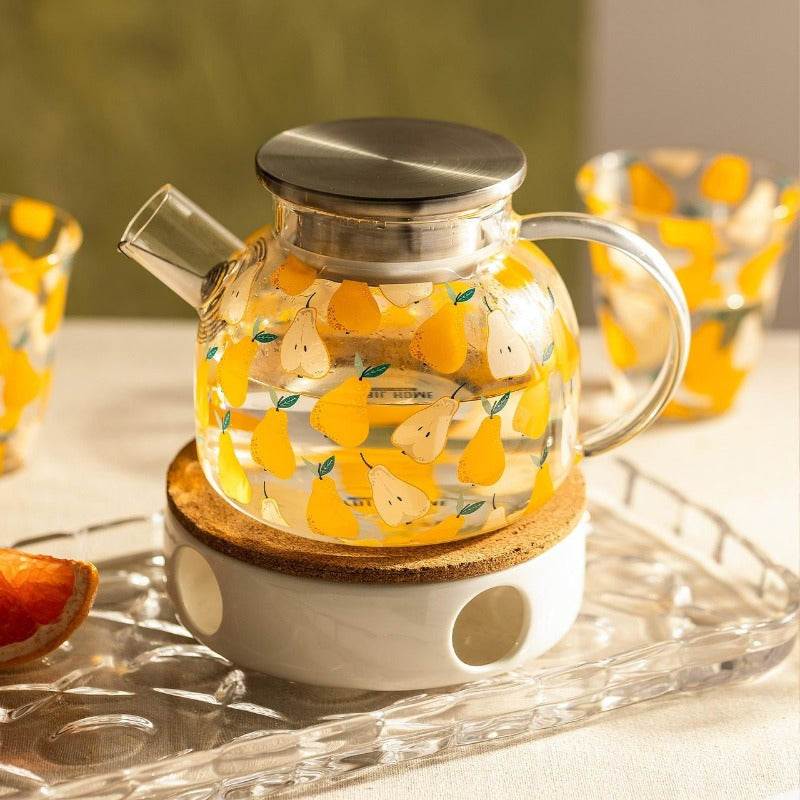 Pear Fields Borosilicate Glass Teapot Set