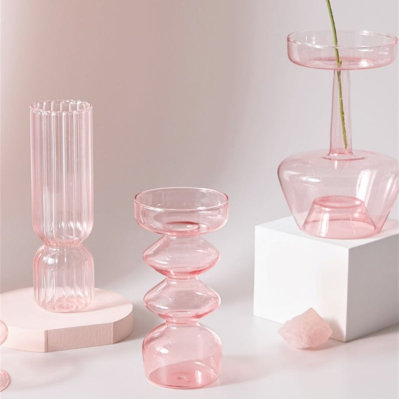 Miravique Pink Glass Taper Candle Holder & Vases