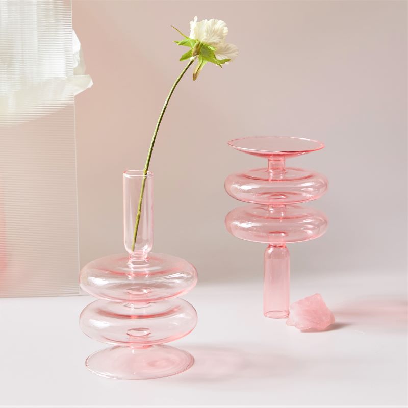 Miravique Pink Glass Taper Candle Holder & Vases