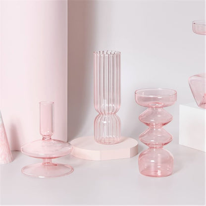 Miravique Pink Glass Taper Candle Holder & Vases