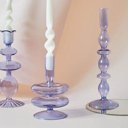 Lilac Purple Glass Taper Candle Holder & Vases