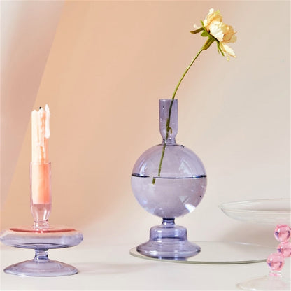 Lilac Purple Glass Taper Candle Holder & Vases