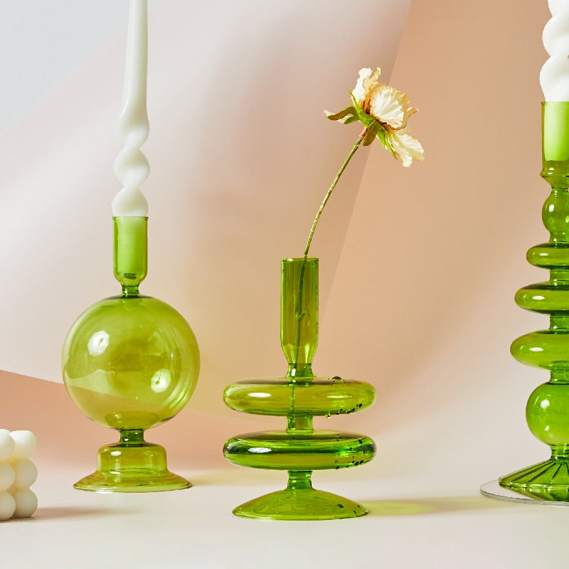 Green Meadows Glass Taper Candle Holder & Vases