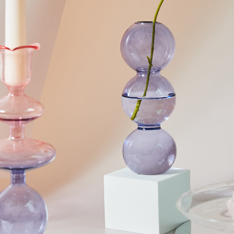 Lilac Purple Glass Taper Candle Holder & Vases