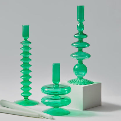 Miravique Green Glass Taper Candle Holder & Vases