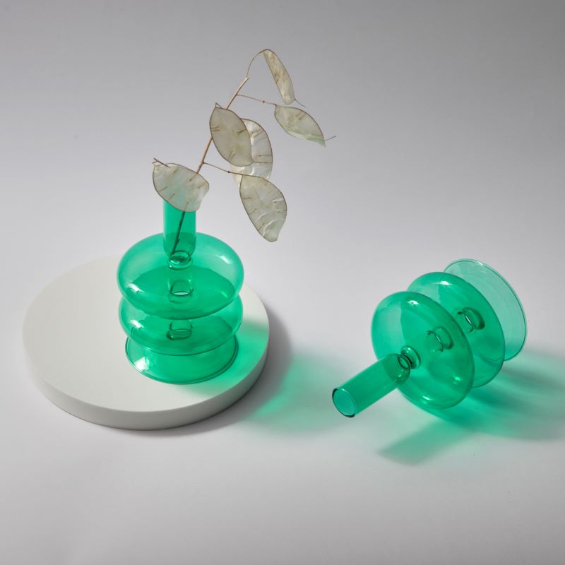 Miravique Green Glass Taper Candle Holder & Vases