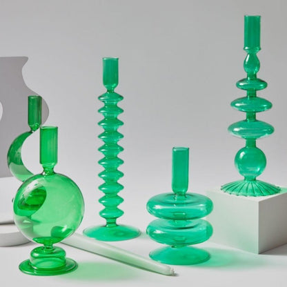 Miravique Green Glass Taper Candle Holder & Vases