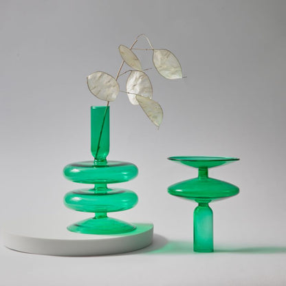 Miravique Green Glass Taper Candle Holder & Vases