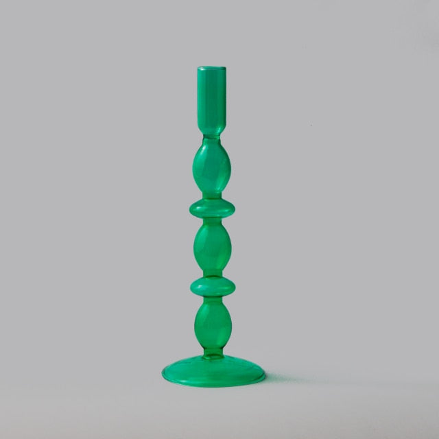 Miravique Green Glass Taper Candle Holder & Vases