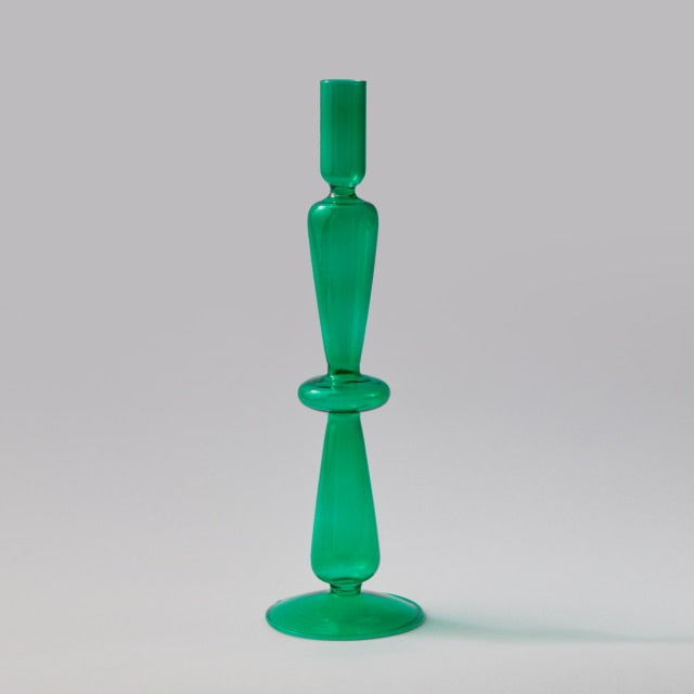 Miravique Green Glass Taper Candle Holder & Vases