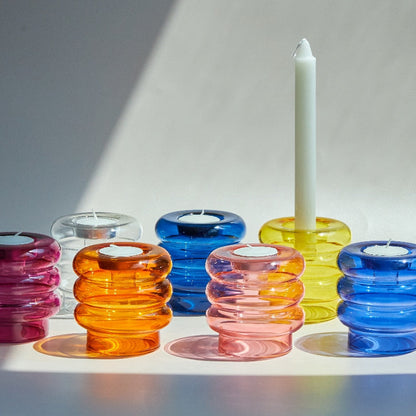 Abstract Centerpiece Glass Taper Candlestick and Tealight Candle Holders