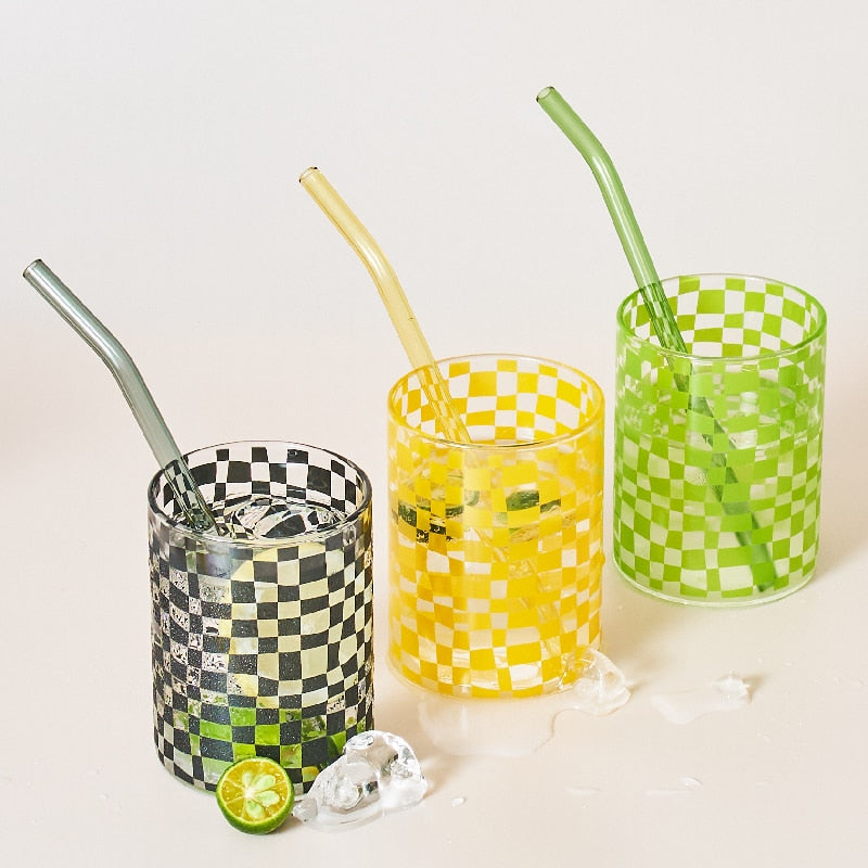 Retro Checkered Glass Cup