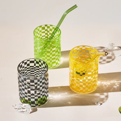 Retro Checkered Glass Cup