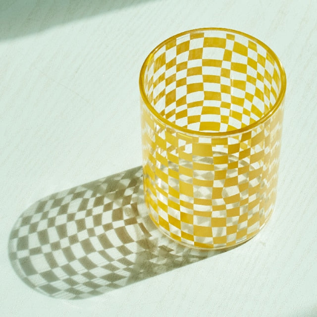 Retro Checkered Glass Cup