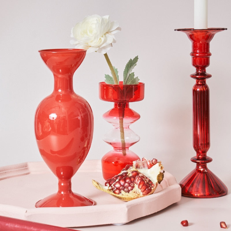 Miravique Red Glass Taper Candle Holders & Vases