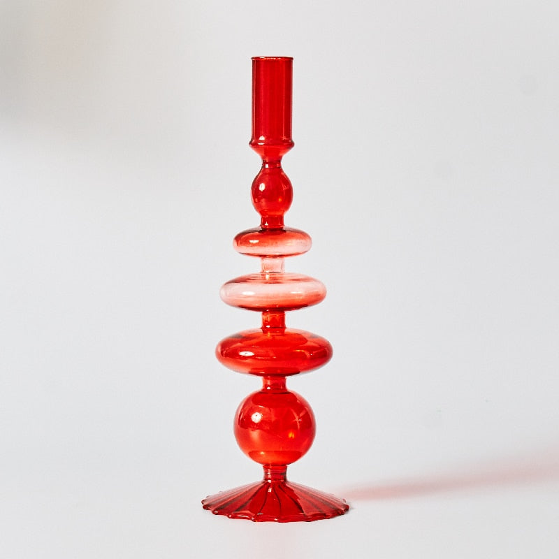 Miravique Red Glass Taper Candle Holders & Vases