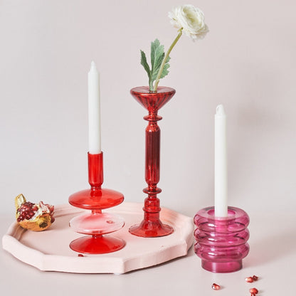 Miravique Red Glass Taper Candle Holders & Vases