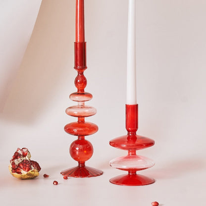 Miravique Red Glass Taper Candle Holders & Vases