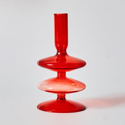 Cherry Red Glass Taper Candle Holders & Vases