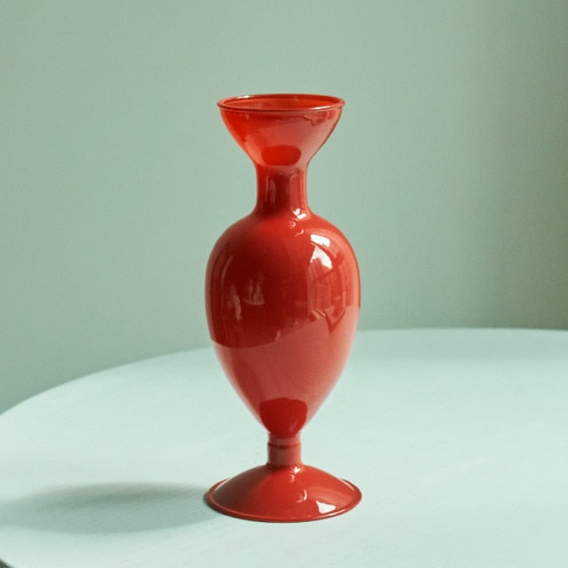 Cherry Red Glass Taper Candle Holders & Vases