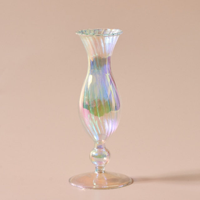 Clear Iridescent Rainbow Glass Taper Candle Holders & Vases