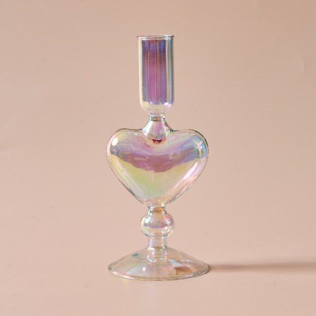 Miravique Iridescent Rainbow Glass Taper Candle Holders & Vases