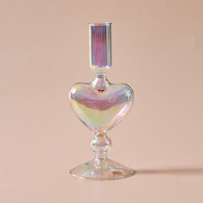 Miravique Iridescent Rainbow Glass Taper Candle Holders & Vases