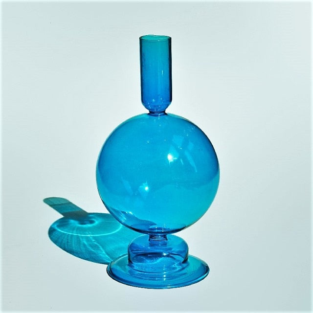 Miravique Coastal Blue Glass Taper Candle Holders & Vases