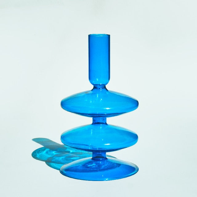 Miravique Coastal Blue Glass Taper Candle Holders & Vases