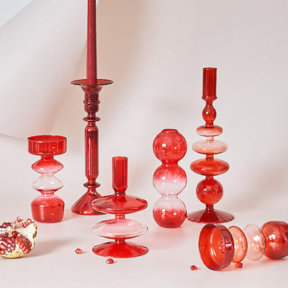 Miravique Red Glass Taper Candle Holders & Vases